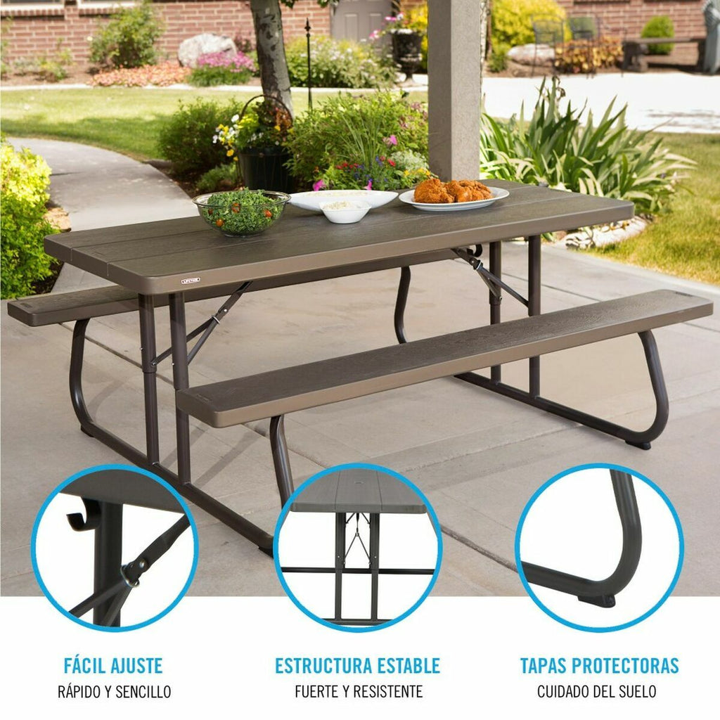 Table de pique-nique Lifetime Bois Marron Pliable Acier Plastique 183 x 145 x 74 cm