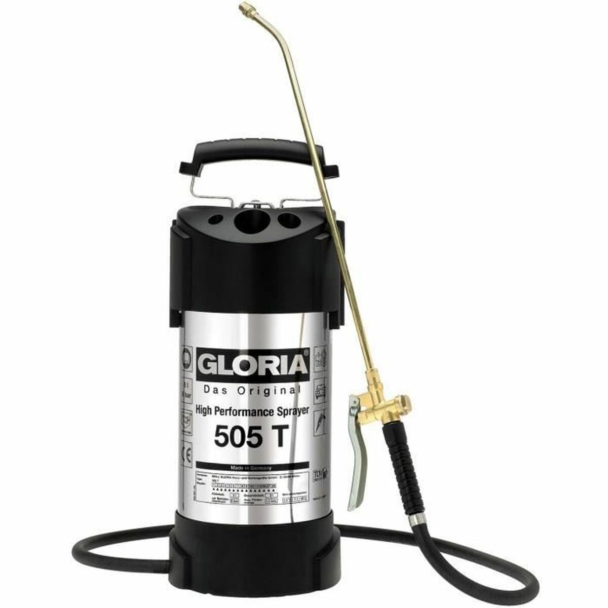 Pulvérisateur à pression pour jardin Gloria 505t Acier inoxydable Laiton 6 BAR 5 L