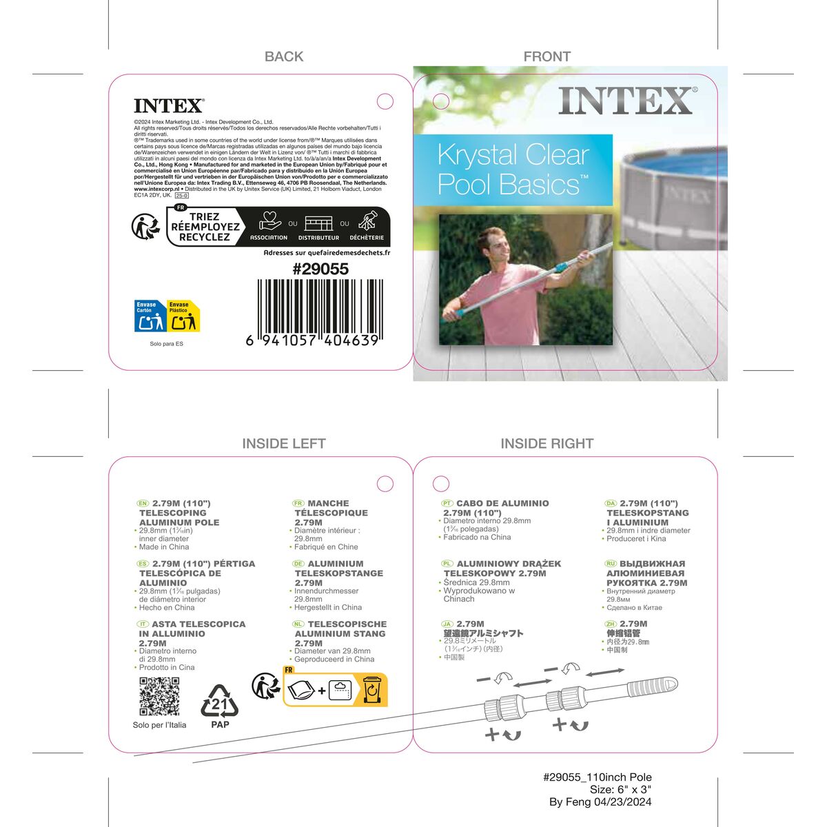 Manche Télescopique Intex 3 x 279 x 3 cm (24 Unités)