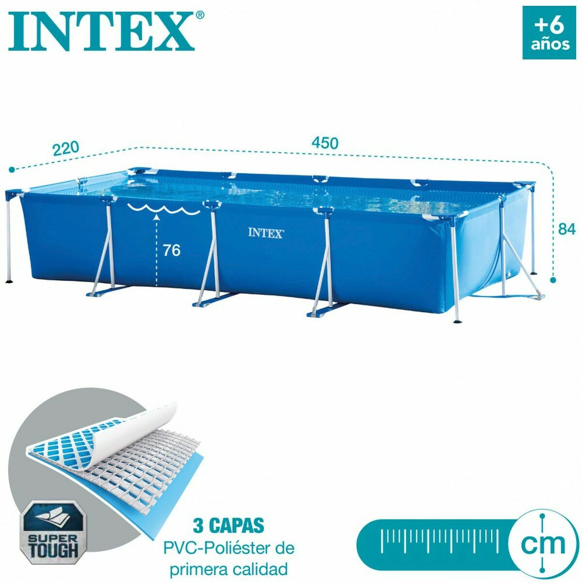 Piscine Démontable Intex Frame 450 X 220 X 84 CM 7127 L Rectangulaire