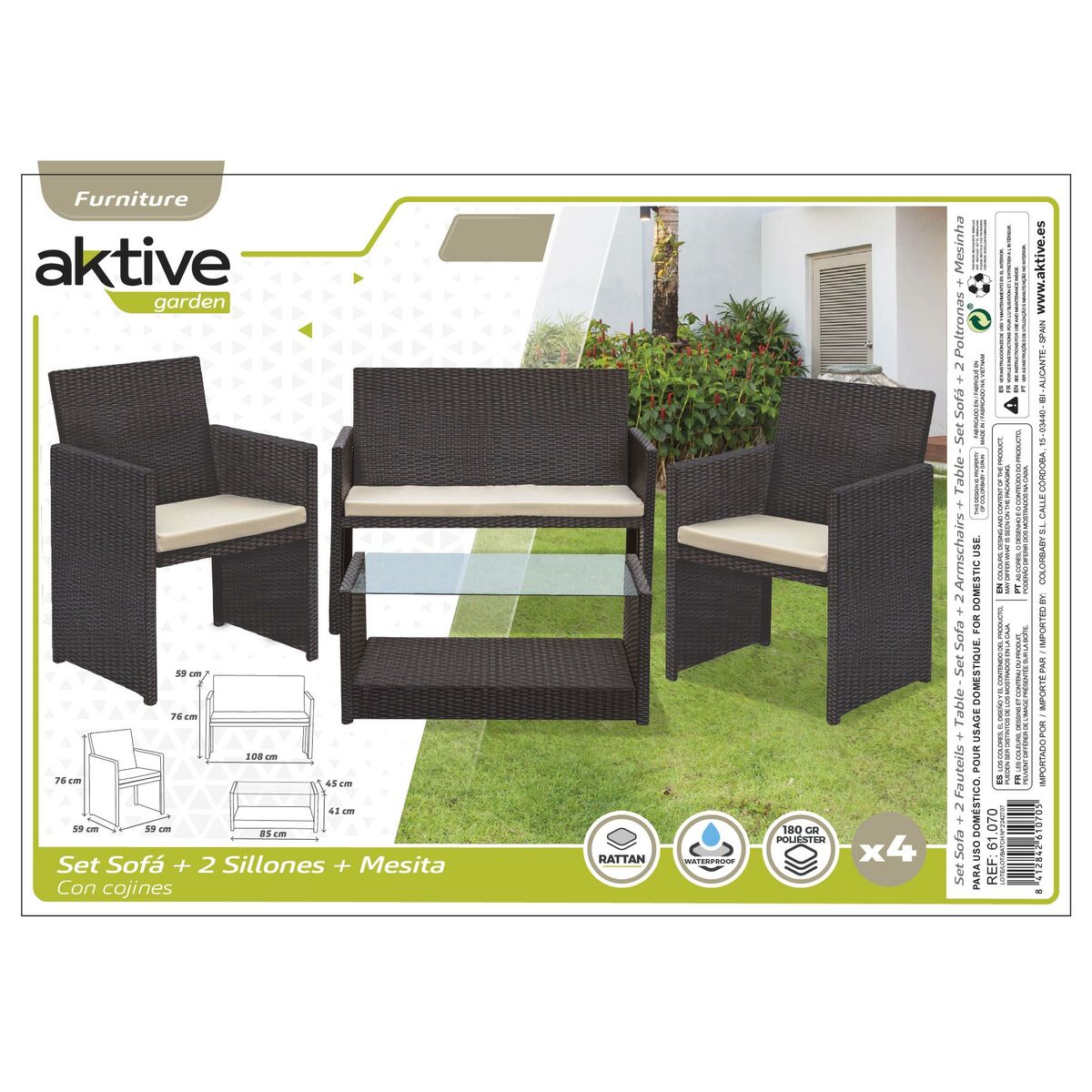 Meubles de jardin Aktive Rotin Noir 4 Pièces