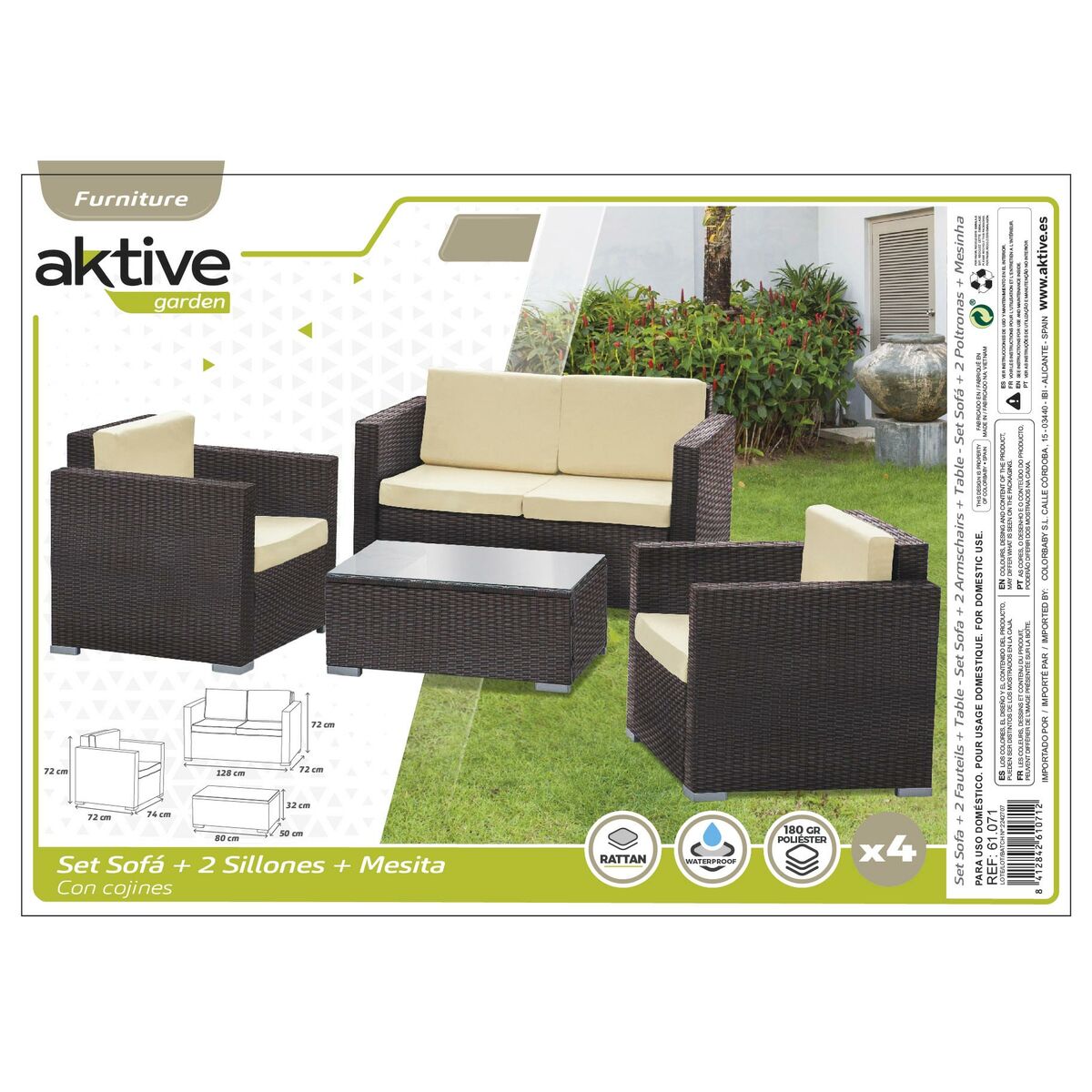 Meubles de jardin Aktive Noir Crème 128 x 72 cm