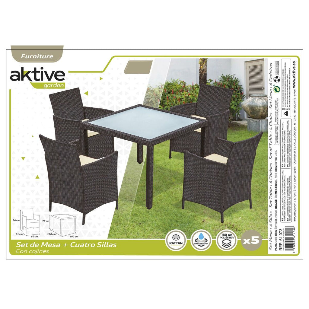 Ensemble Table + 4 Chaises Aktive 100 x 100 x 75 cm