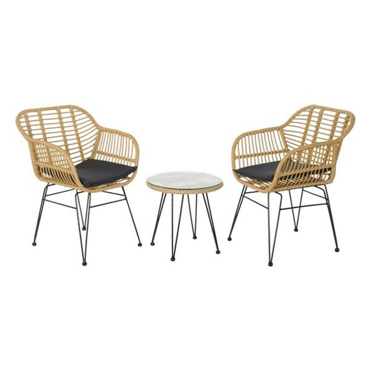 Ensemble Table + 2 Chaises DKD Home Decor Noir Naturel Marron Clair 56 x 57,5 x 82 cm