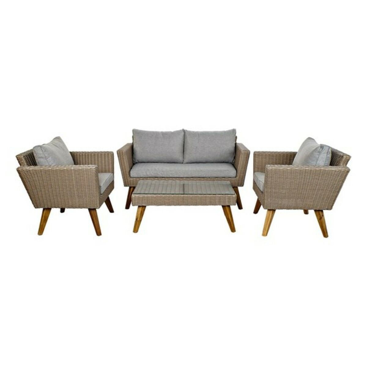 Ensemble Table avec 3 Sièges DKD Home Decor MB-166666 Beige Gris 137 x 66 x 70,5 cm 137 x 66 x 73 cm (4 Pièces)