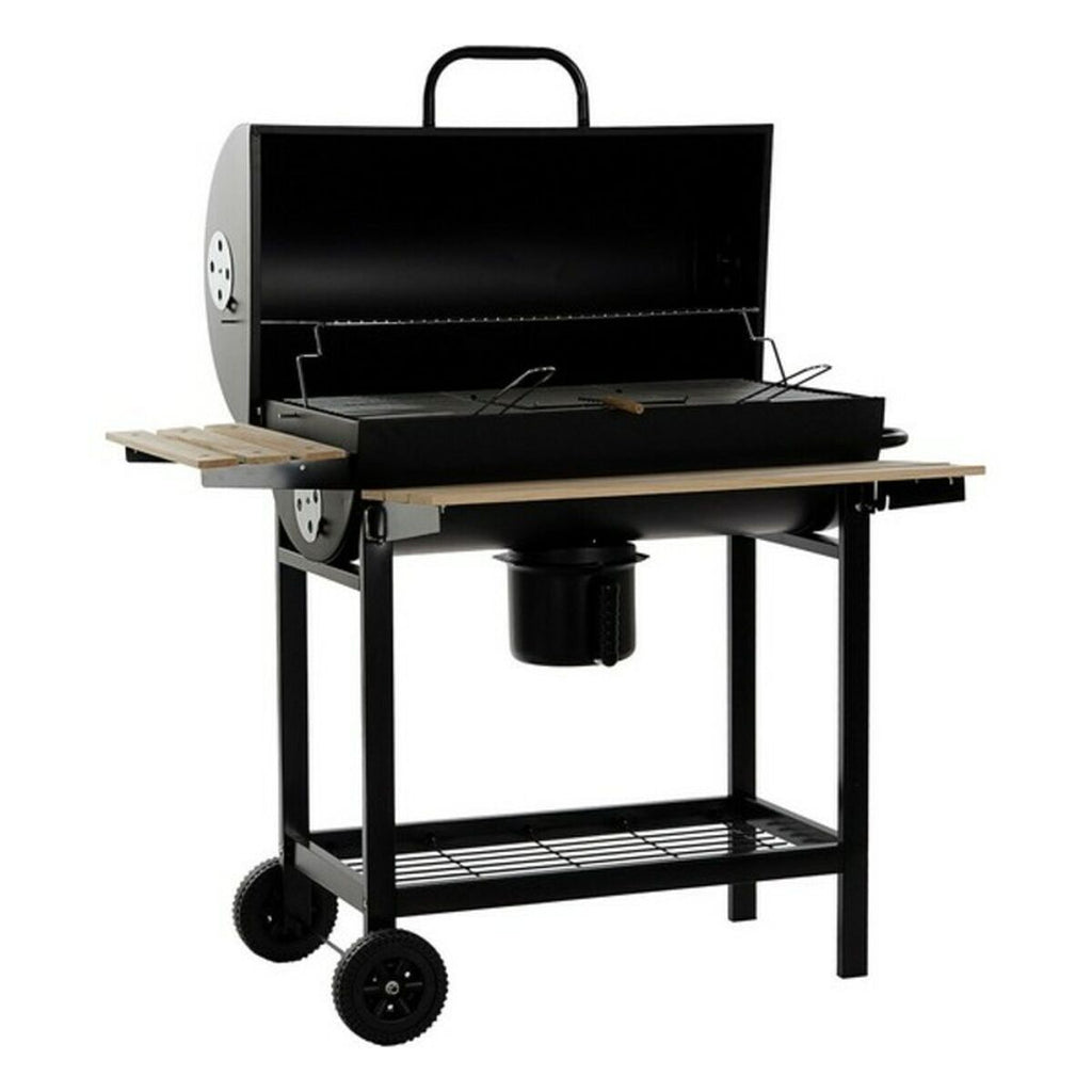 Barbecue à Charbon avec Couvercle et Roulettes DKD Home Decor Noir Naturel Bois Métal Acier 108 x 71 x 103 cm