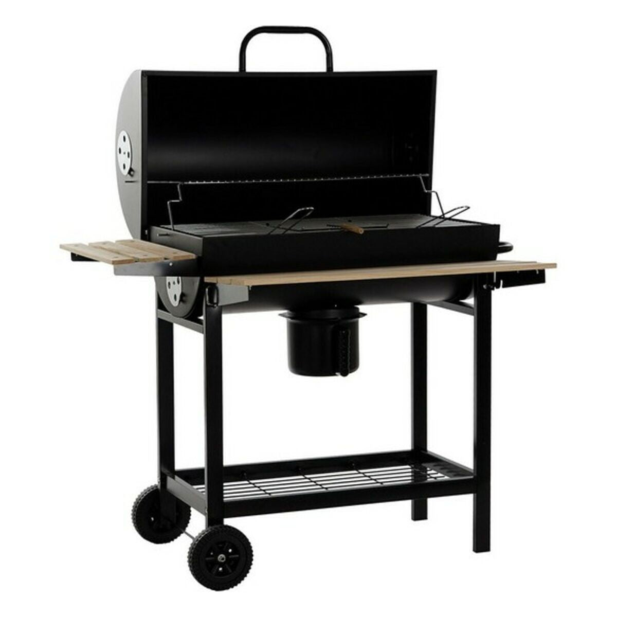 Barbecue à Charbon avec Couvercle et Roulettes DKD Home Decor Noir Naturel Bois Métal Acier 108 x 71 x 103 cm
