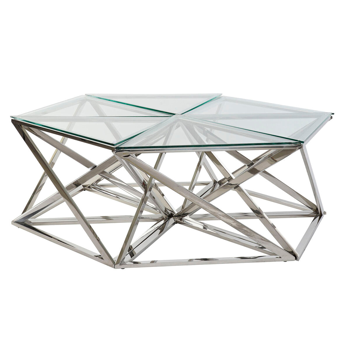 Table Basse DKD Home Decor Argenté Verre Acier Plastique 137,5 x 120,5 x 46 cm