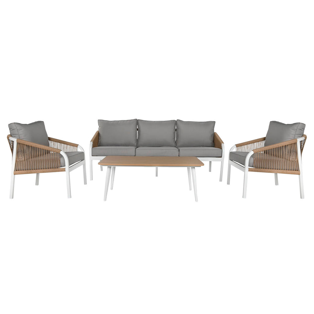 Ensemble Table avec 3 Sièges Home ESPRIT Blanc Naturel Gris clair 189 x 73 x 84 cm (4 Pièces)