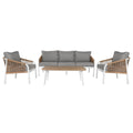 Ensemble Table avec 3 Sièges Home ESPRIT Blanc Naturel Gris clair 189 x 73 x 84 cm (4 Pièces)