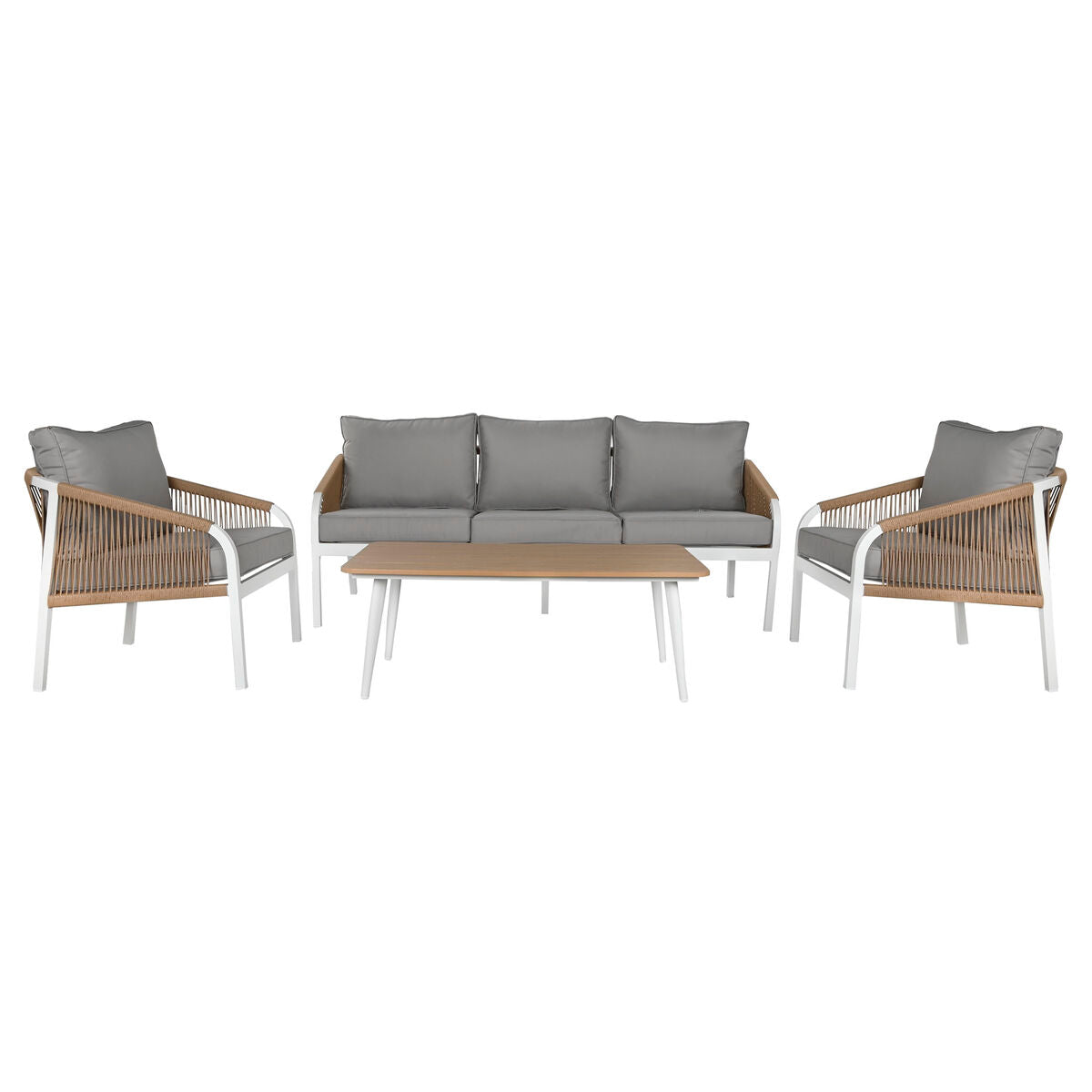 Ensemble Table avec 3 Sièges Home ESPRIT Blanc Naturel Gris clair 189 x 73 x 84 cm (4 Pièces)