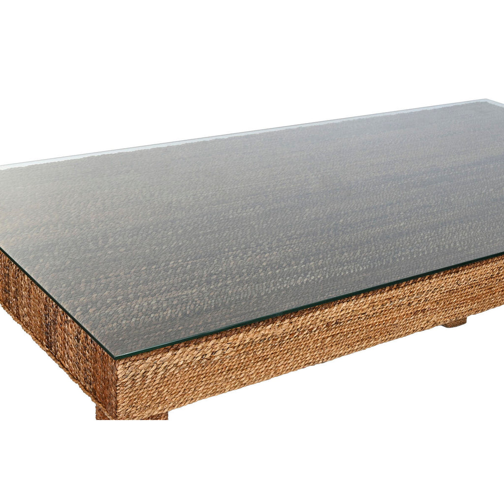 Table de Salle à Manger Home ESPRIT Naturel Verre trempé Fibre bois de teck 180 x 90 x 77 cm