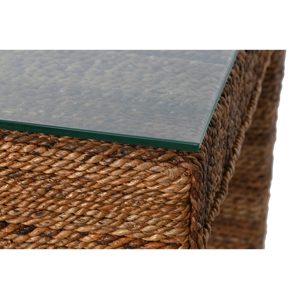Table de Salle à Manger Home ESPRIT Naturel Verre trempé Fibre bois de teck 180 x 90 x 77 cm