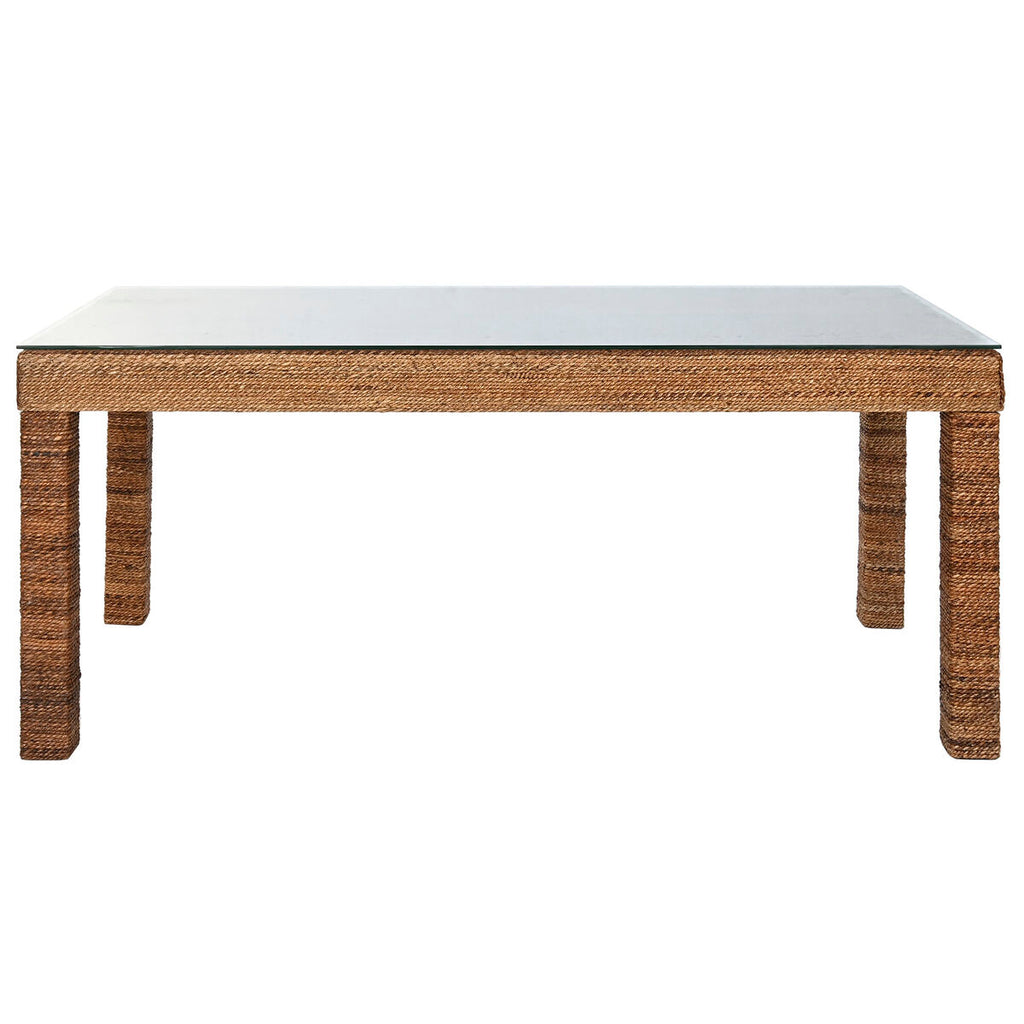 Table de Salle à Manger Home ESPRIT Naturel Verre trempé Fibre bois de teck 180 x 90 x 77 cm