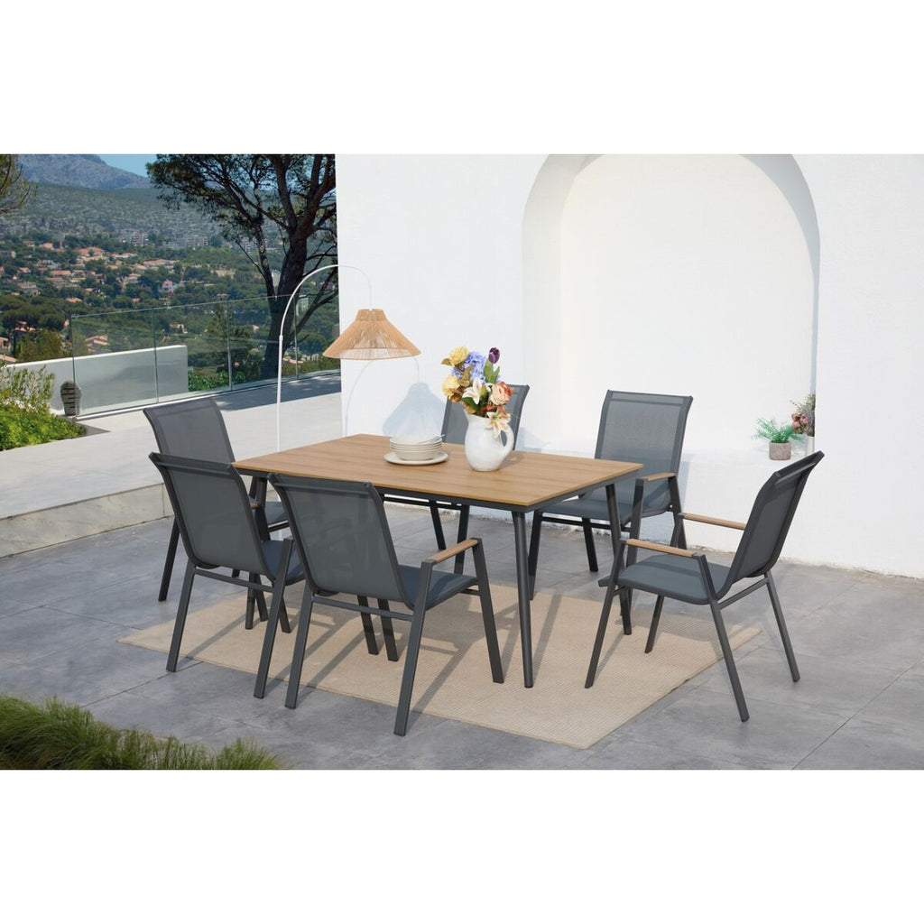 Ensemble Table + 6 Chaises Home ESPRIT Marron Gris foncé 150 X 90 X 73 CM