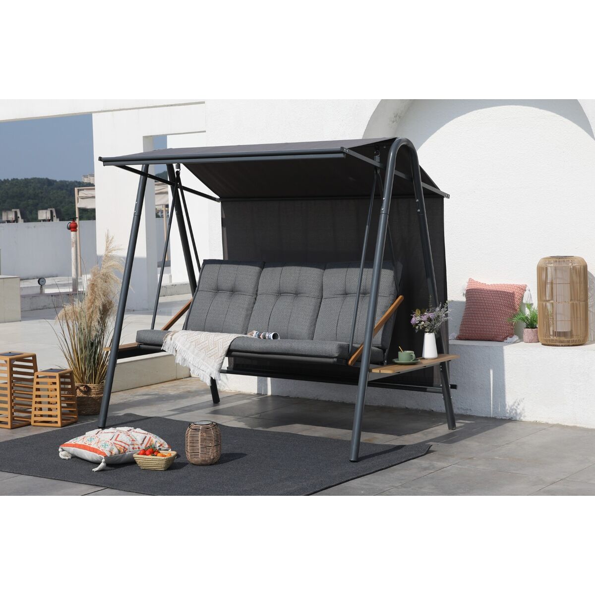 Banc Home ESPRIT Marron Gris foncé Acier Polywood 215 X 120 X 180 CM