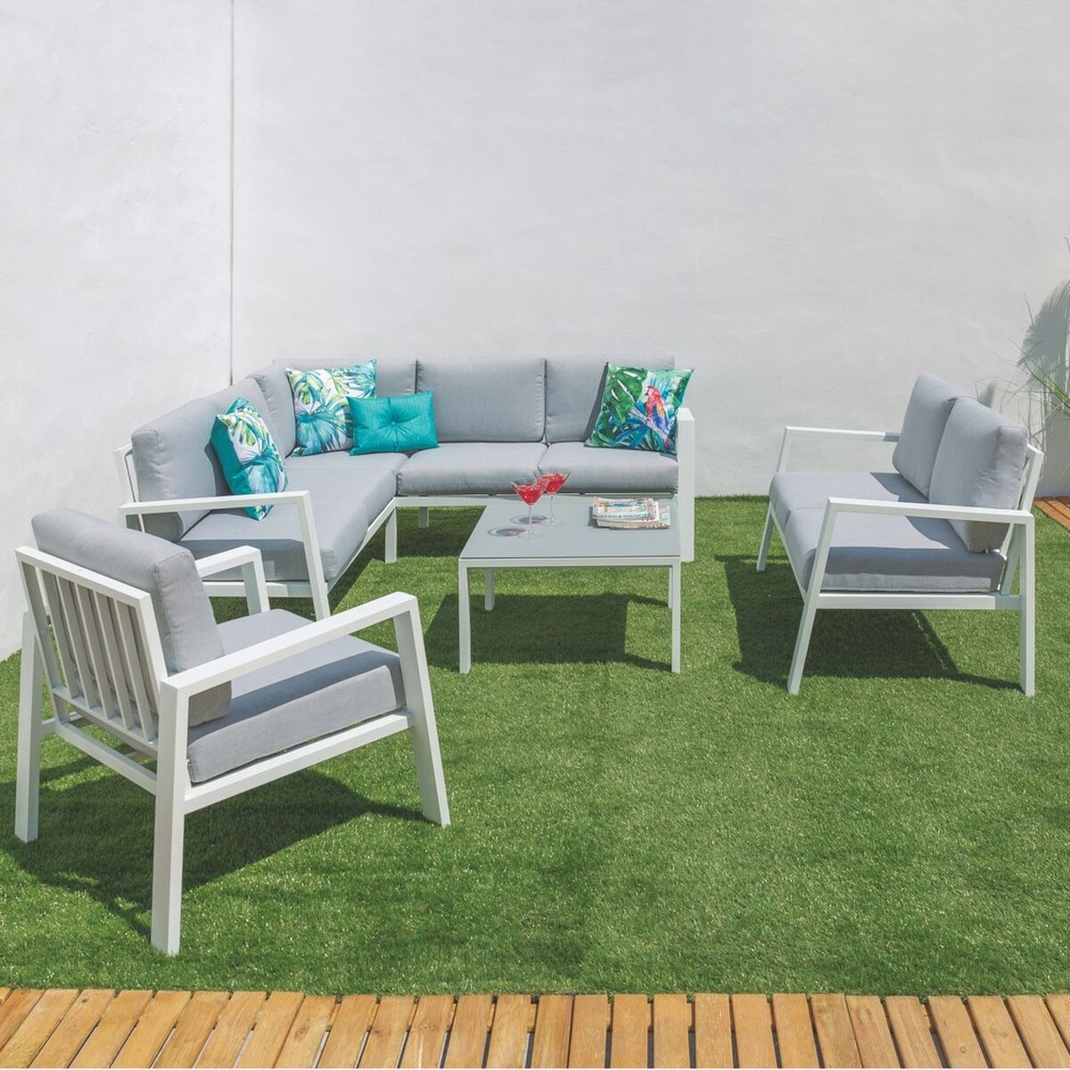 Canapé de jardin Thais Blanc 195 x 195 x 73,6 cm