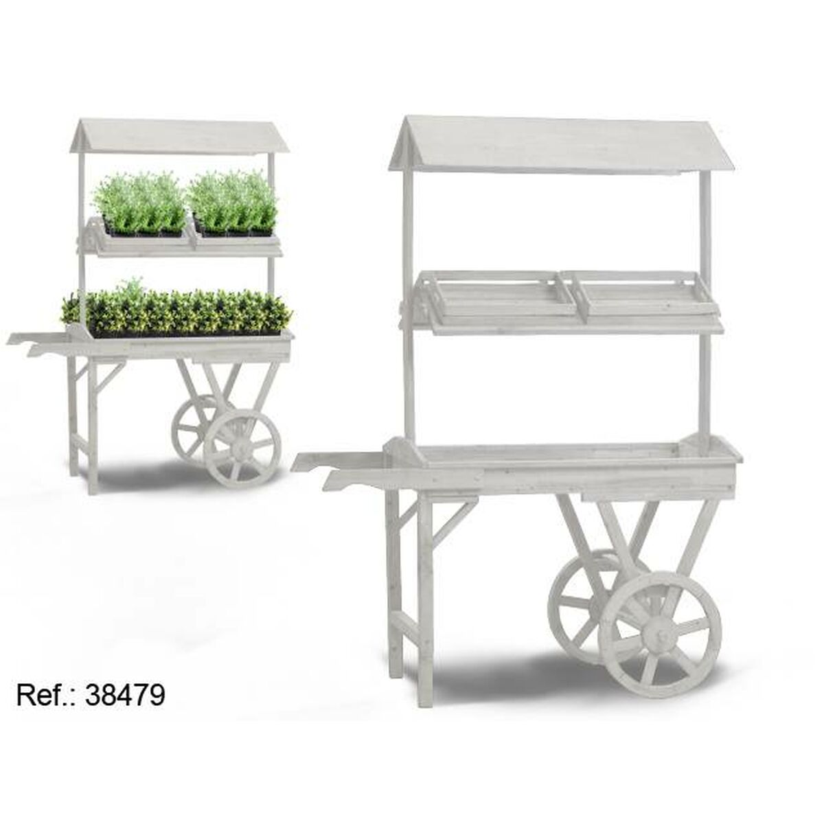 Support à roulettes pour pots de fleurs Ibergarden Blanc Bois d'épicéa 130 x 178 x 70 cm