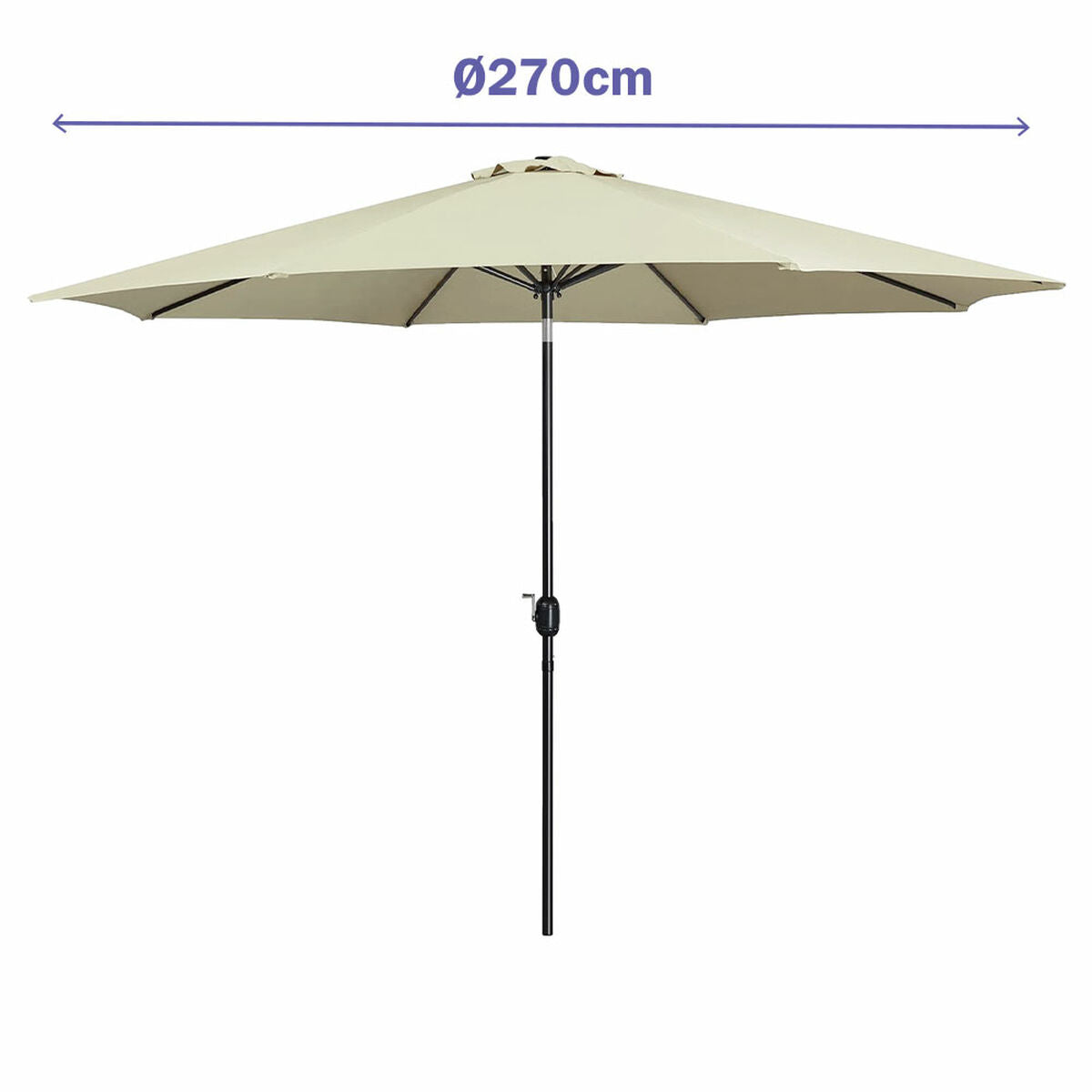 Marbueno Parasol Acier 8 Baleines D270 cm Polyester Beige Jardin, Piscine 10483