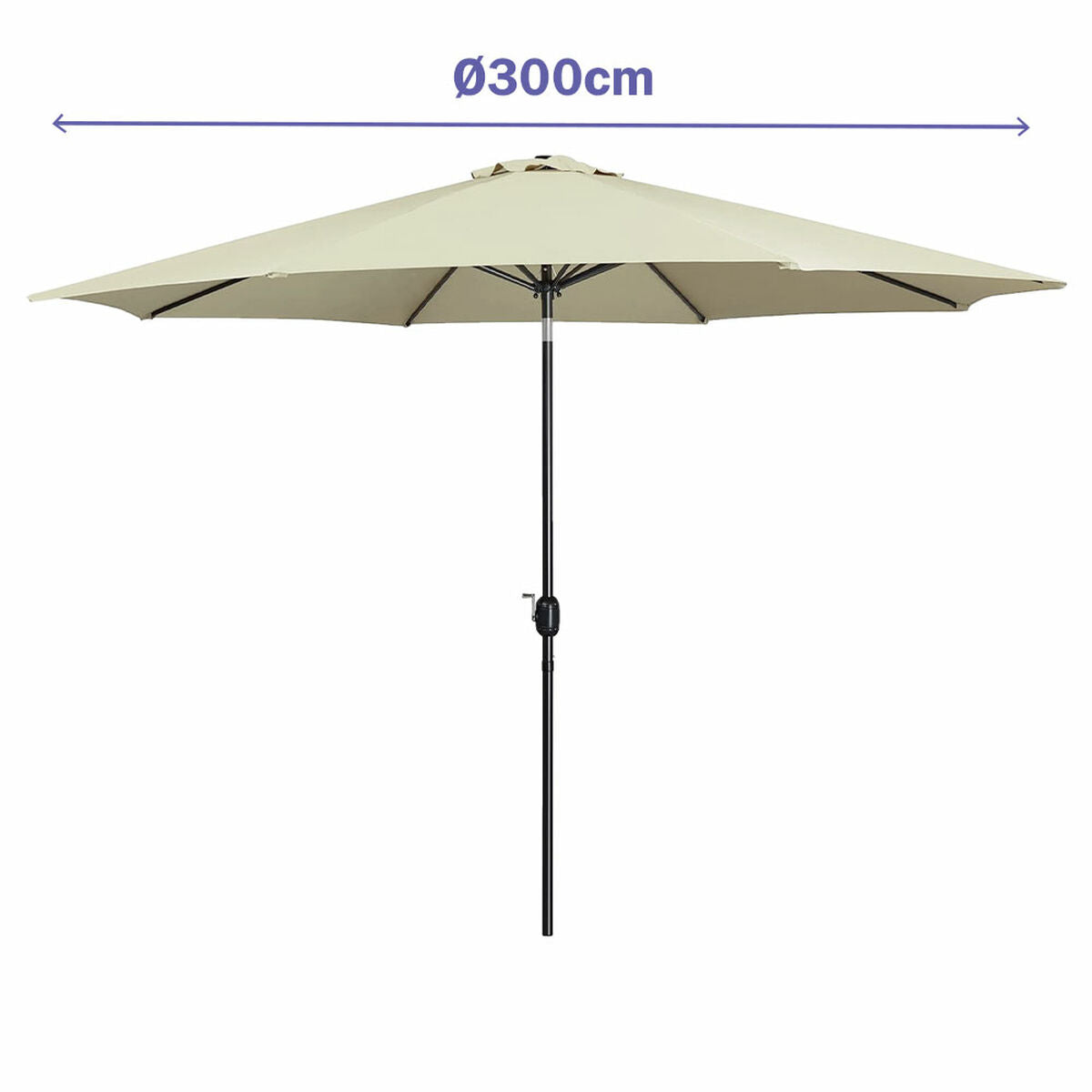 Marbueno Parasol Acier 8 Baleines D300 cm Polyester Beige Jardin Terrasse 10486