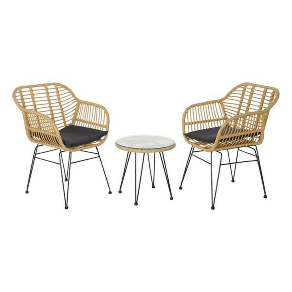 Ensemble Table + 2 Chaises DKD Home Decor Noir Naturel Marron Clair 56 x 57,5 x 82 cm
