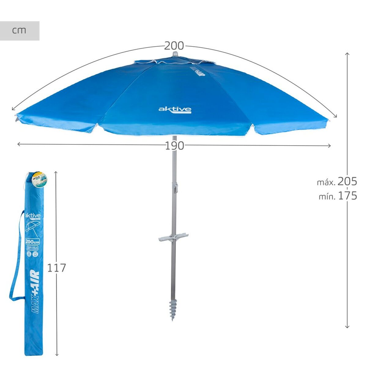 Parapluie Aktive Bleu 200 x 205 x 200 cm (6 Unités)