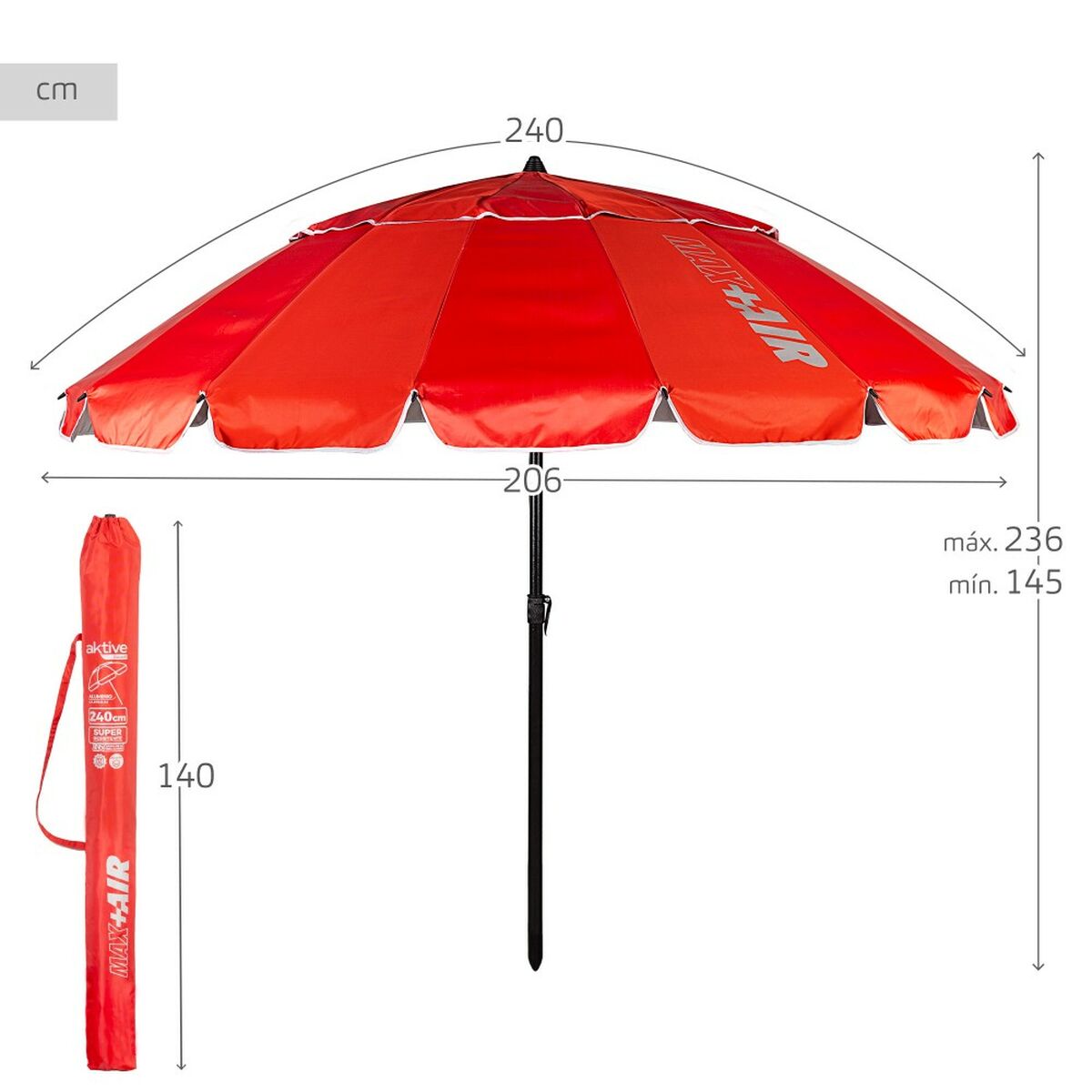 Parapluie Aktive Rouge 240 x 235 x 240 cm (6 Unités)