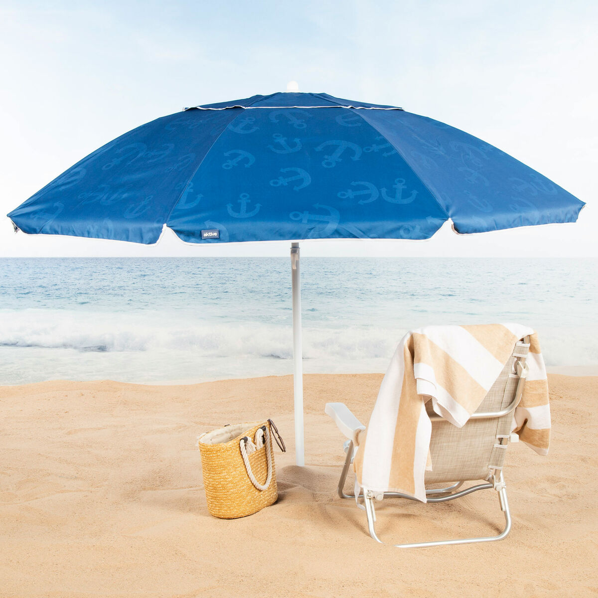 Parasol de plage Aktive Bleu 220 x 210 x 220 cm (6 Unités)