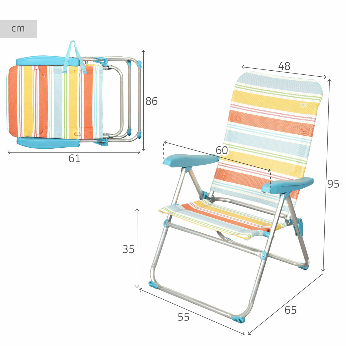 Chaise de Plage Aktive 48 x 95 x 65 cm (4 Unités)