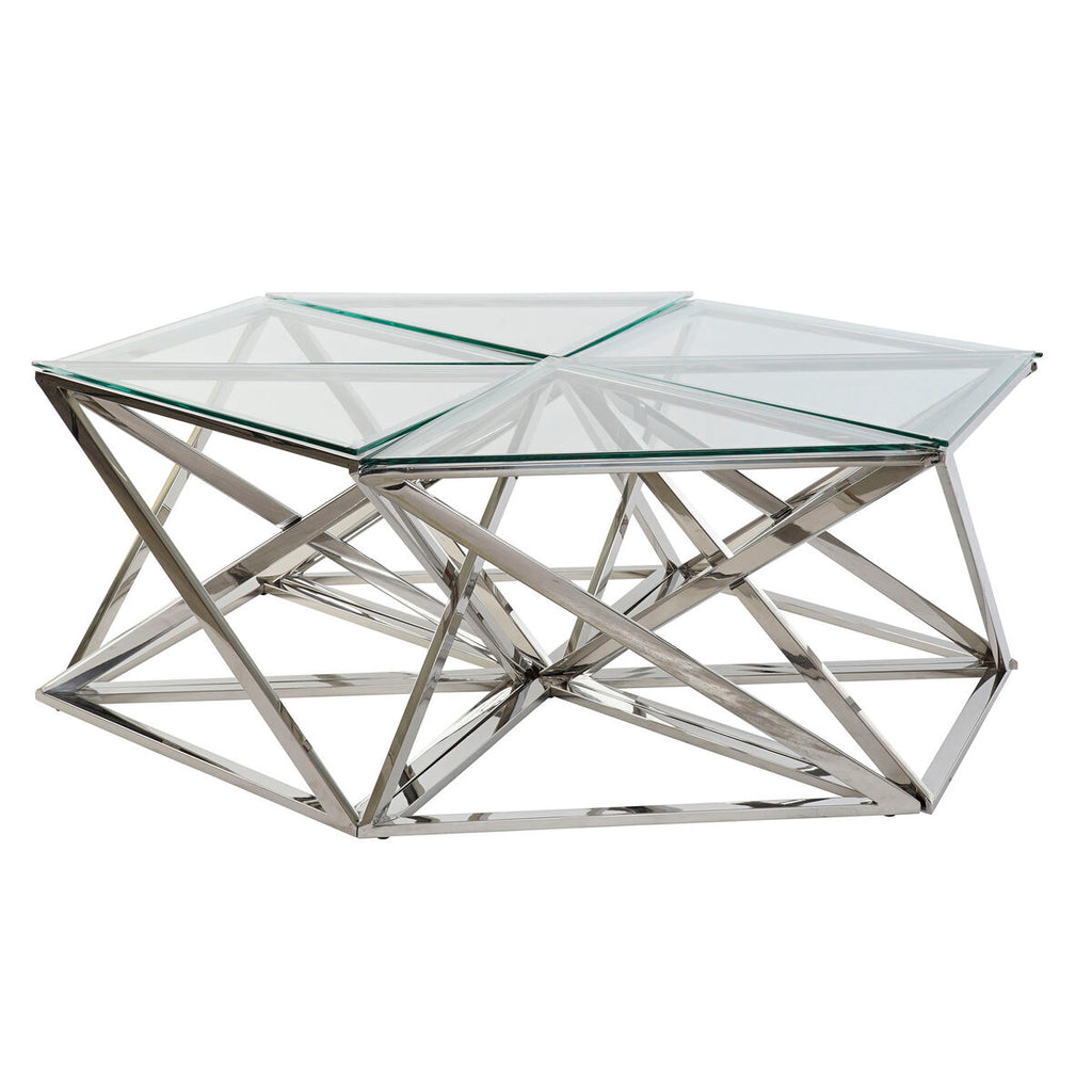 Table Basse DKD Home Decor Argenté Verre Acier Plastique 137,5 x 120,5 x 46 cm
